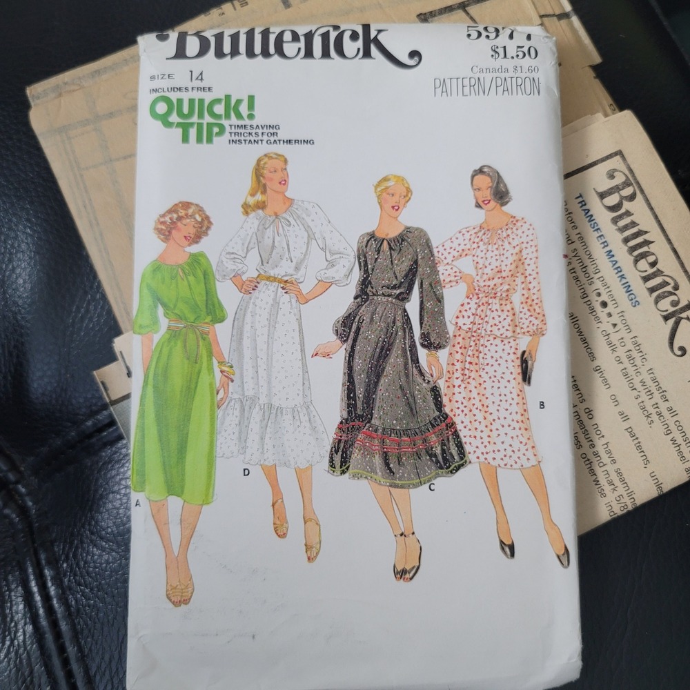 Vintage Butterick 5977 Sewing Pattern Size 14 Uncut Peasant Top Dirndl Skirt